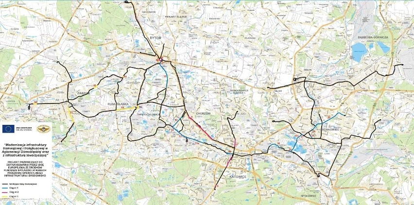 Mapa sieci tramwajowej z naniesionymi zadaniami...