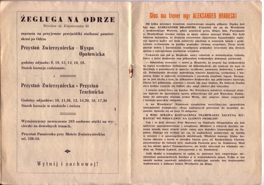 Wygrzebane z szuflady: Programy meczów Śląska z lat 60. (ZOBACZ KONIECZNIE)