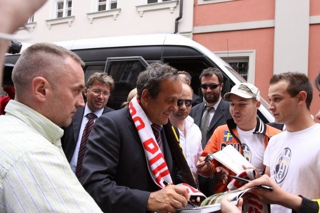 Michel Platini podczas poprzedniej wizyty w Poznaniu.