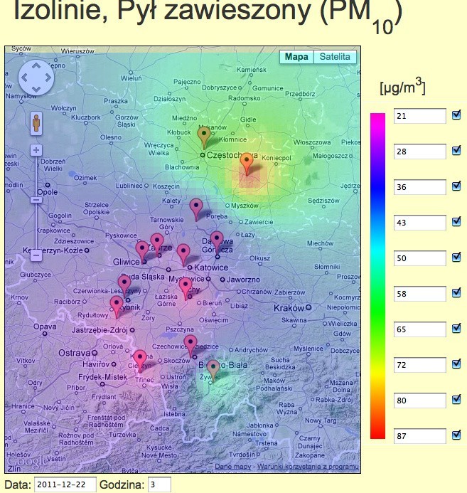 Dane z monitoringu powietrza WIOŚ Katowice