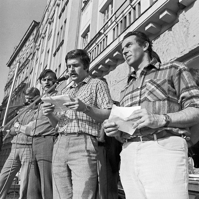 Wrocław, 1981 r. Karol Modzelewski, Władysław Frasyniuk, Jan Waszkiewicz i Piotr Bednarz