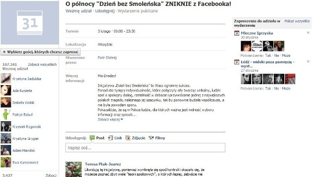 Strona inicjatywy ''Dzień bez Smoleńska''.