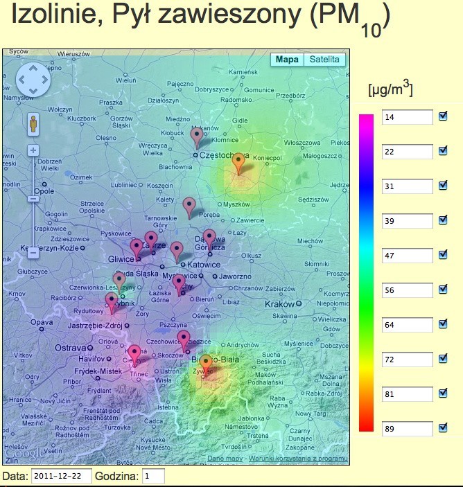 Dane z monitoringu powietrza WIOŚ Katowice