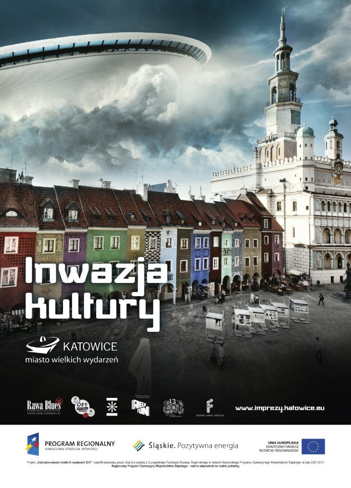Plakat promujący akcję Inwazja kultury. Katowicki Spodek...
