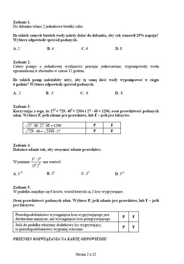 Próbny egzamin gimnazjalny z matematyki [ARKUSZE, ODPOWIEDZI]