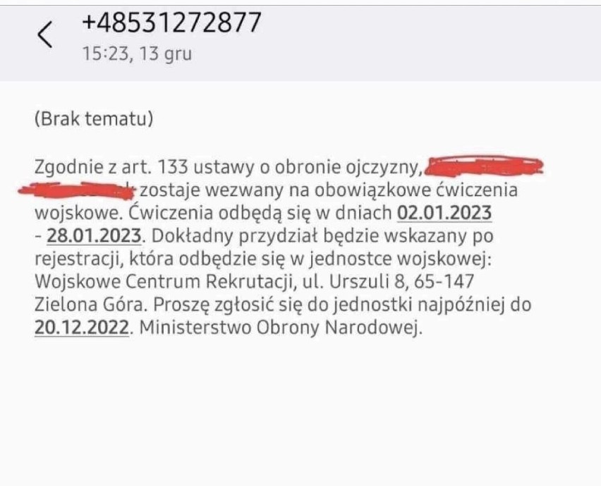 Mieszkańcy regionu dostają SMS-y wzywające do odbycia...