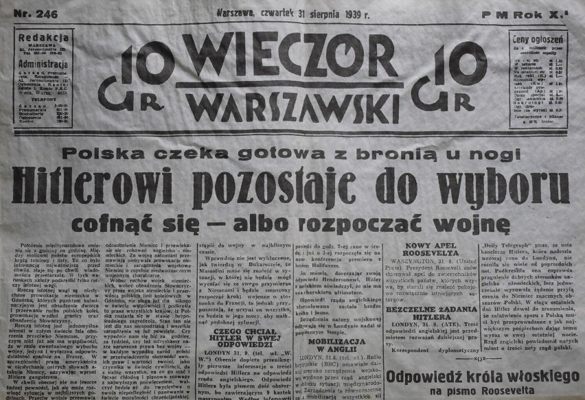 Egzemplarz gazety z 31 sierpnia 1939 roku znaleziony na...