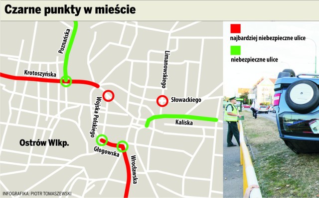 Mapka najbardziej niebezpiecznych dróg w Ostrowie. Kliknij na zdjęcie, by zobaczyć całość