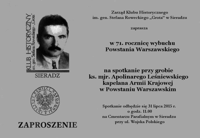 Rocznica Powstania Warszawskiego w Sieradzu. Spotkanie na cmentarzu, uroczystość pod pomnikiem