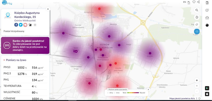 Smog nad Ostrowem Wielkopolskim! Jakość powietrza w mieście jest bardzo zła. Normy zostały przekroczone o ponad 1000%