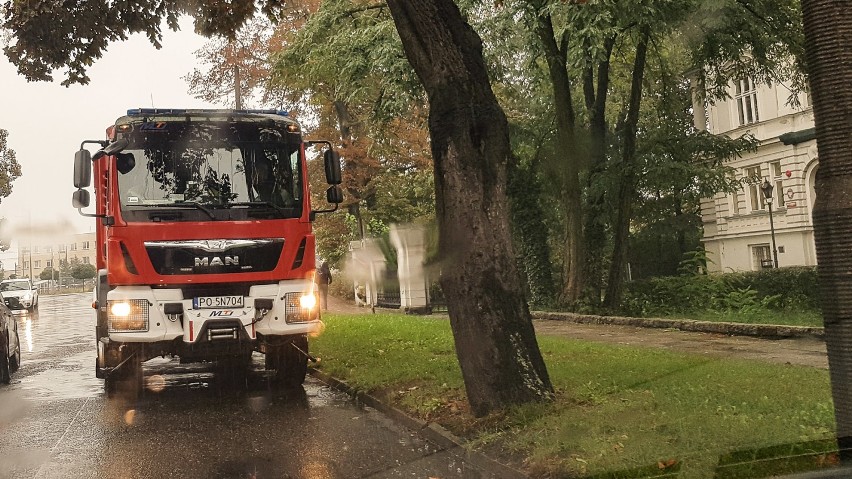 Alarm pożarowy w sądzie w Lesznie.  Ognia nie było, zadziałał jeden z czujników w piwnicy