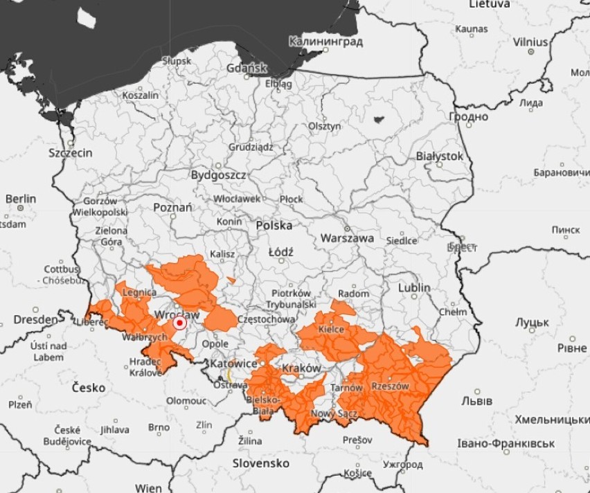 Ostrzeżenia hydro 2. stopnia dla południowej Polski