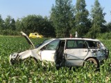 Wypadek na autostradzie A4. W piątek rano toyota uderzyła w ciężarówkę i wypadła z drogi