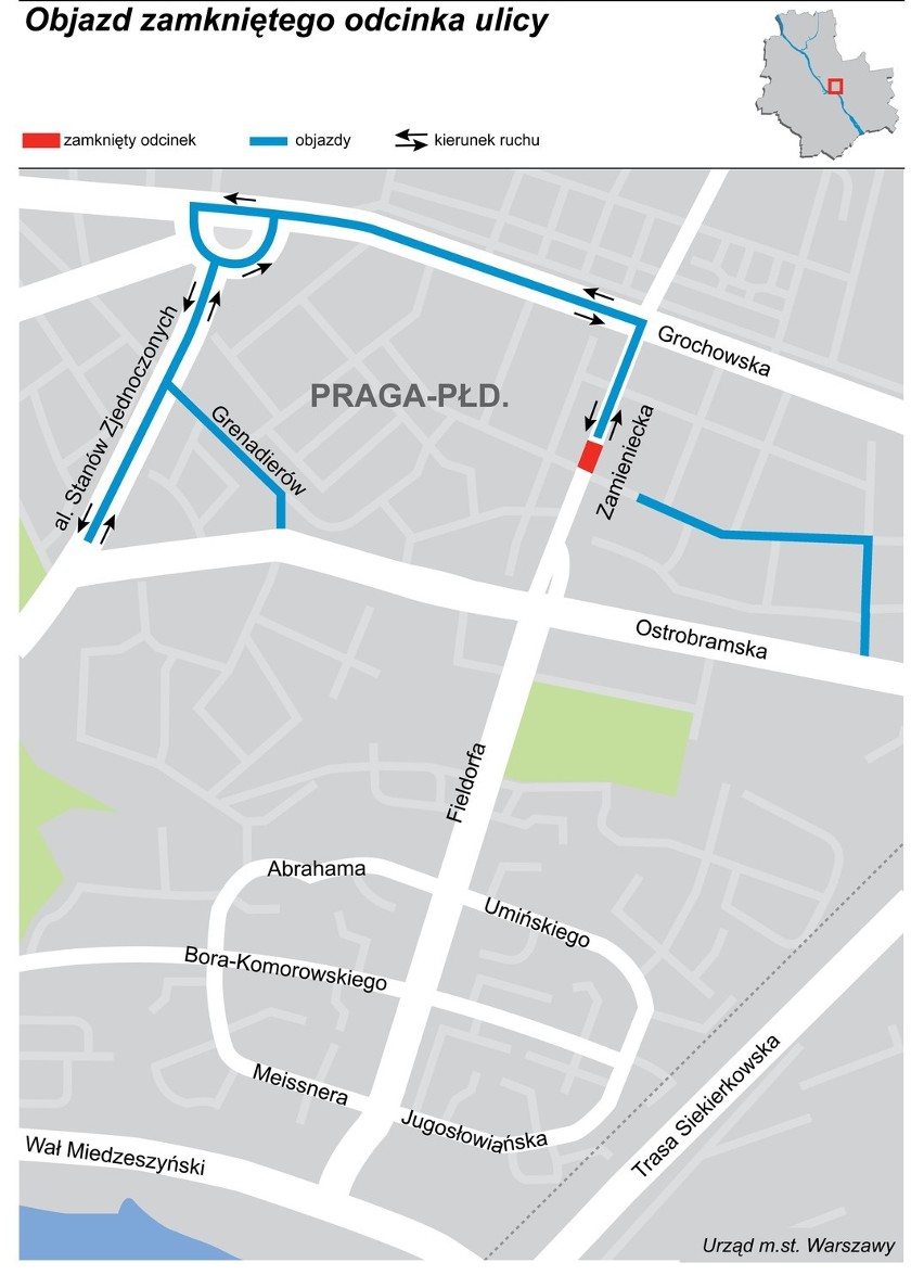 Proponowane objazdy ulicy Zamienieckiej
