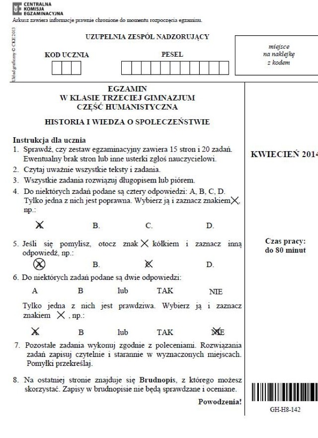 W środę uczniowie pisali egzamin z historii i WOS-u. Zobaczcie arkusze egzaminu dla osób upośledzonych