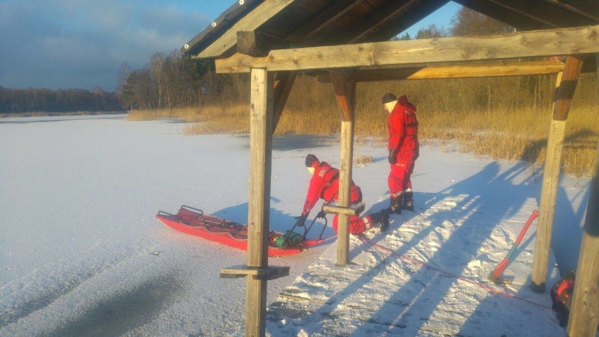 Akcja ratowania łabędzia na jeziorze Choczewskim