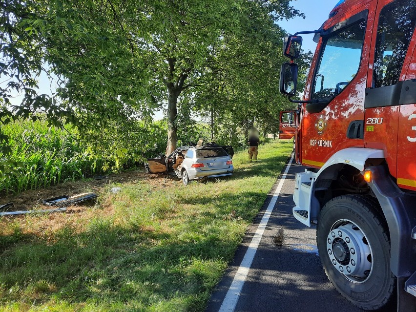 Wypadek na trasie Śrem-Kórnik (DW 434). Samochód uderzył w...