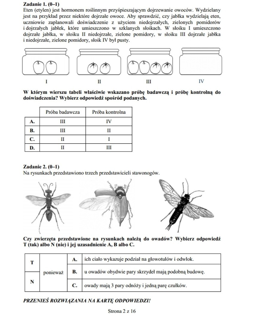 Egzamin gimnazjalny 2014 - odpowiedzi do testu z nauk...