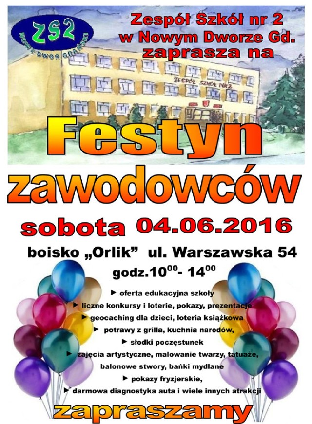 Nowy Dwór Gdański. W sobotę, 4 czerwca w nowodworskim Zespole Szkół nr 2 odbędzie się Festyn zawodowców. Początek wydarzenia o godzinie 10.00.