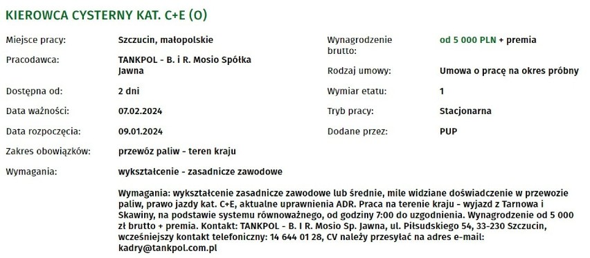 Styczniowe oferty pracy z Powiatowego Urzędu Pracy w Tarnowie. Kogo poszukują pracodawcy na początku roku i jakie oferują zarobki?