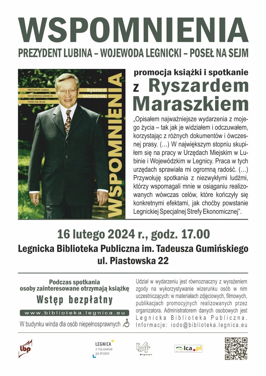 Legnicka biblioteka zaprasza na spotkanie z Ryszardem Maraszkiem - byłym prezydentem Lubina i wojewodą legnickim