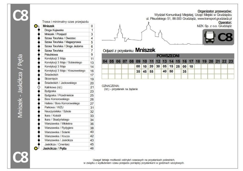 Szczegółowy rozkład jazdy dodatkowych autobusów linii C8 na...