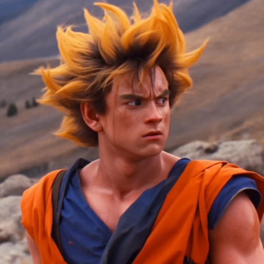 Goku z Dragon Ball na pierwszym poziomie transformacji.