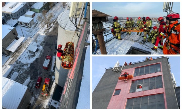 Takich ćwiczeń w Pleszewie jeszcze nie było! 40 strażaków na elewatorach zbożowych w Pleszewie