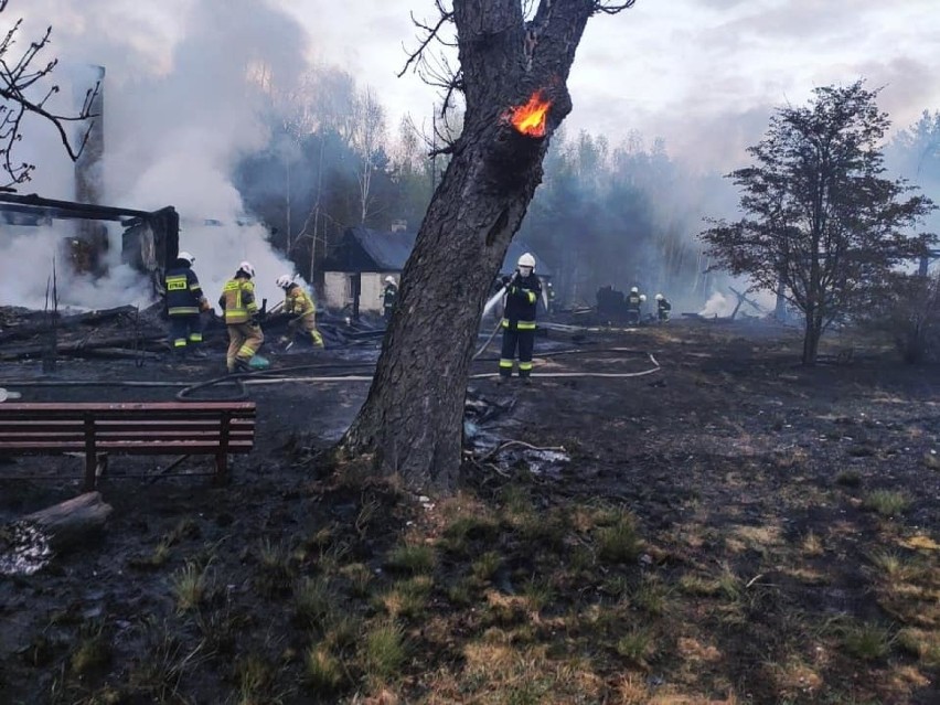 Pożar w Dąbrówce w gminie Czerniewice. Ogień gasiło ponad 40 strażaków [ZDJĘCIA]
