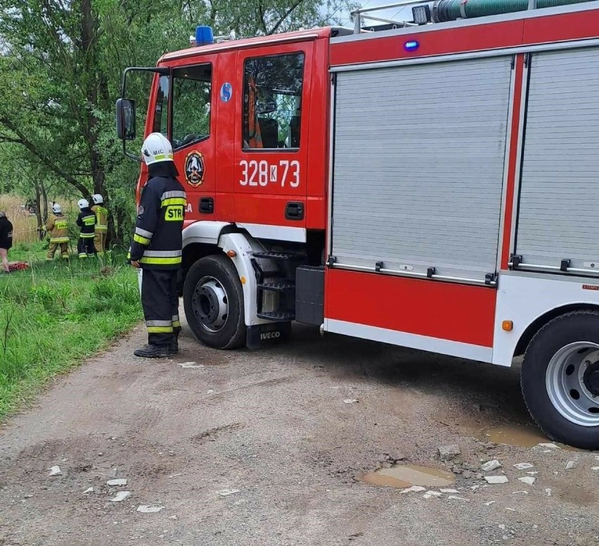 Samochód wpadł do stawu w Przylasku Rusieckim w Krakowie. Strażacy ruszyli na pomoc
