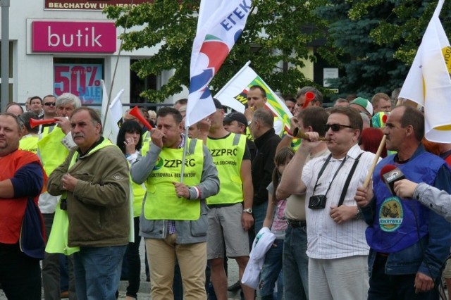 Protest związkowców w Bełchatowie w czerwcu 2013 roku