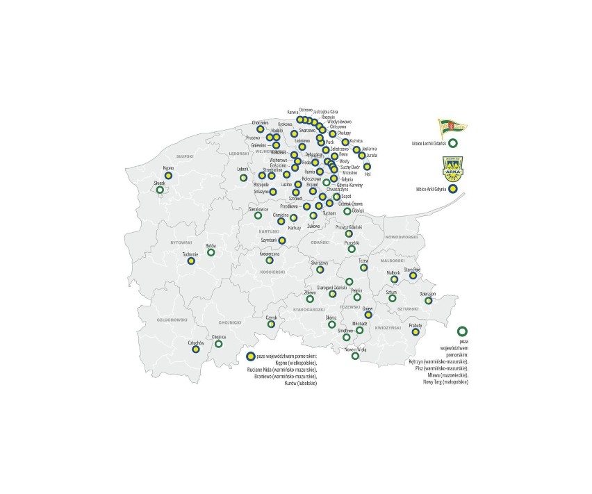 Mapa kibiców na Pomorzu. Gdzie kibicuje się Arce Gdynia, a gdzie Lechii Gdańsk. Zobacz mapę sympatii piłkarskich!