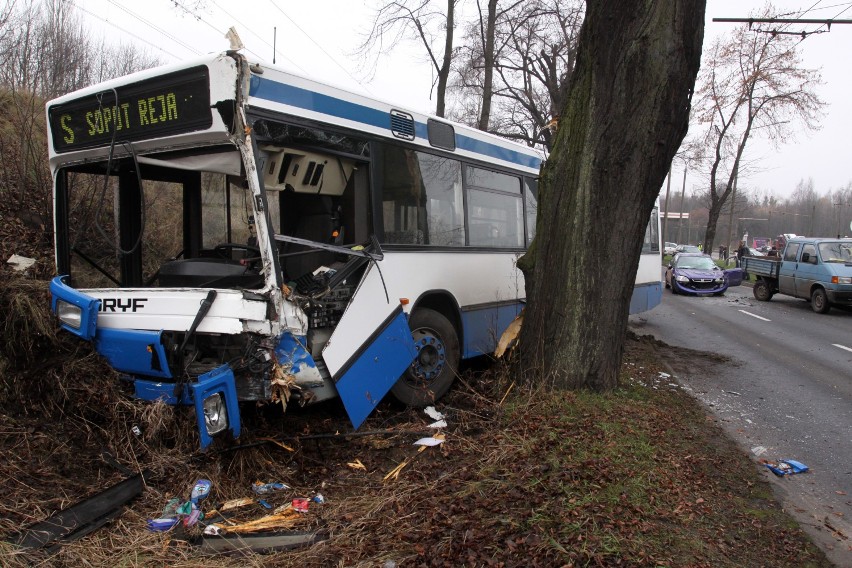 Gdynia. Flesz z przeszłości. 4.12.2009. Autobus wypadł z alei Zwycięstwa. Potężne korki w Orłowie