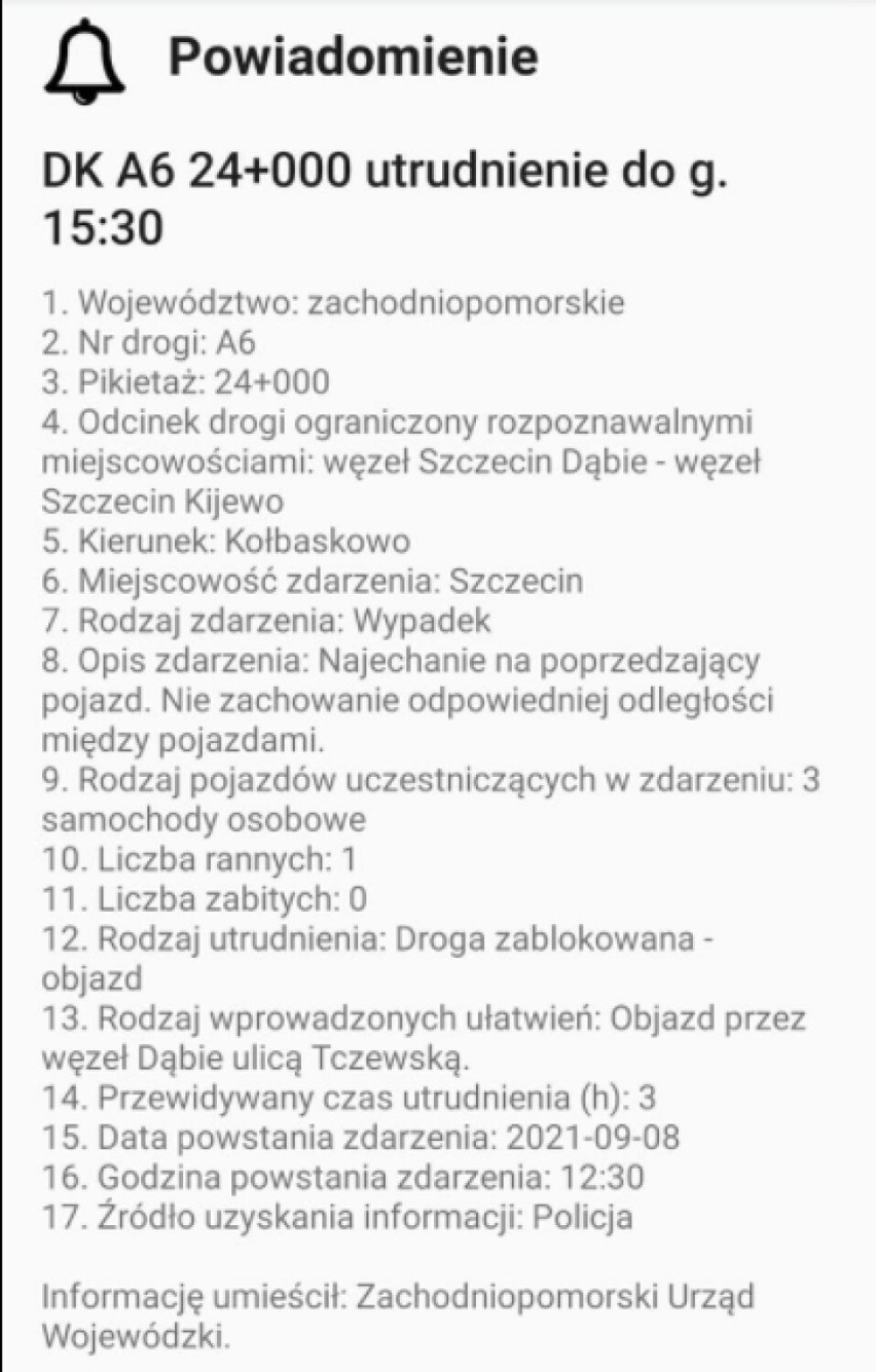 Wypadek na A6 w stronę Kołbaskowa. Policja kieruje na objazdy, które też się korkują