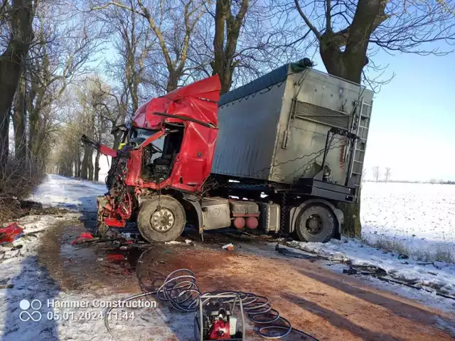 Na drodze między Palczewem a Borętami Wsią samochód ciężarowy uderzył w drzewo.