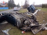 Wypadek w Trzeszkowicach: Mitsubishi uderzyło w słup, 2 osoby ranne 