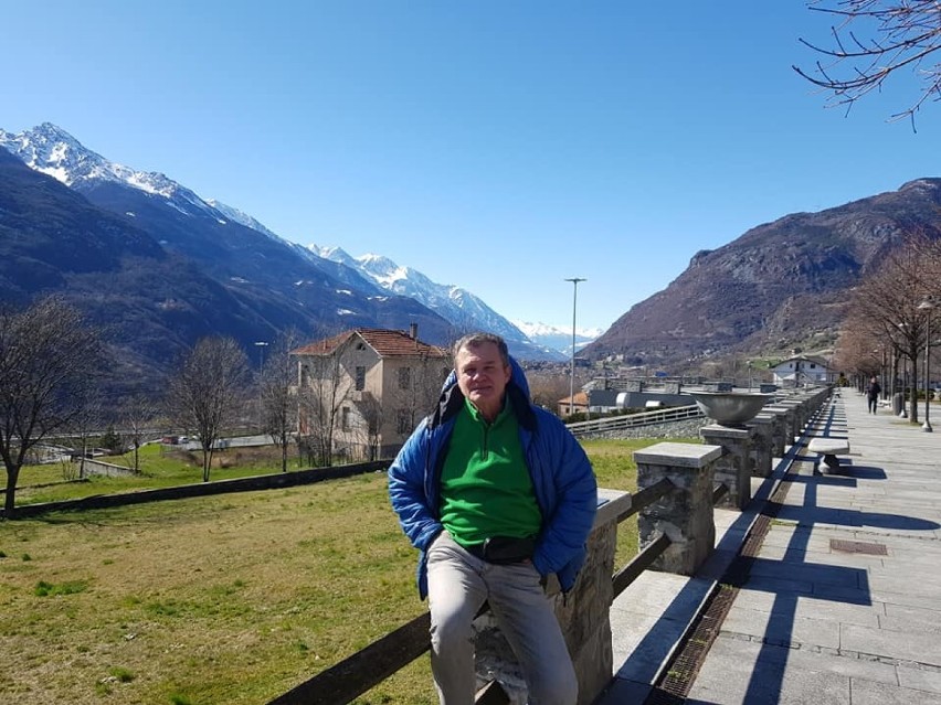 Dariusz Sańko z Władysławowa na urlopie we Włoszech - Valle d'Aosta, marzec 2020