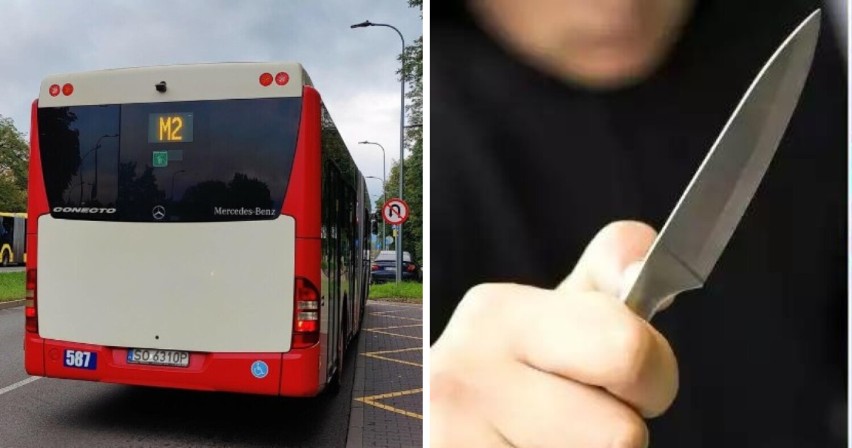 Niebezpieczna sytuacja w autobusie z Katowic do Dąbrowy Górniczej! Zaatakował nożem nastolatka...