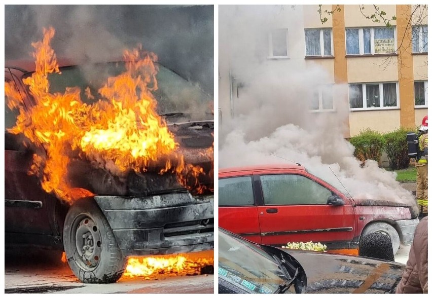 Pożar samochodu osobowego na ul. Piłsudskiego w Obornikach [ZDJĘCIA]