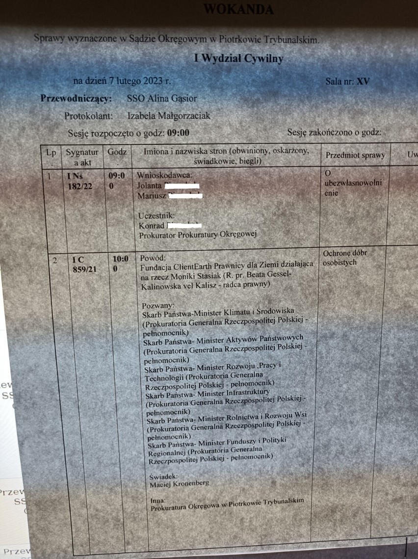 Proces za zmiany klimatu ruszył przed Sądem Okręgowym w...