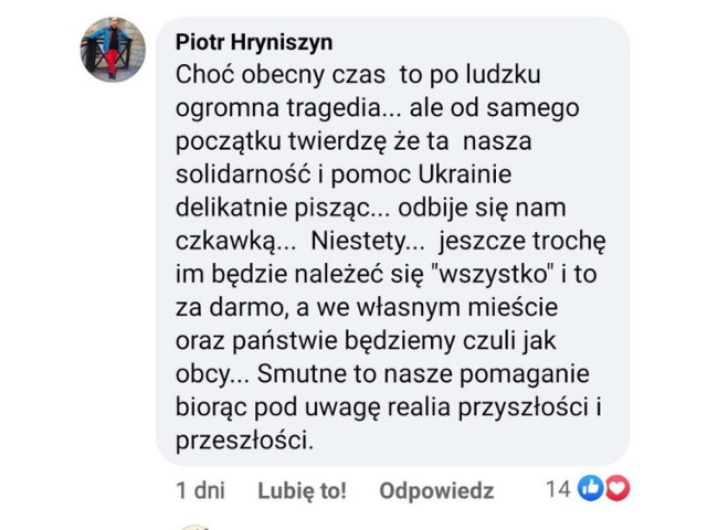 Wpis, którego autorem jest Piotr Hryniszyn, dyr. Miejskiego Ośrodka Pomocy Społecznej w Przemyślu.