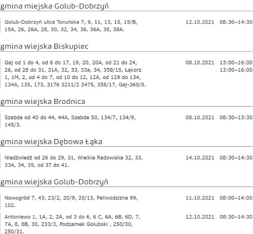 Wyłączenia prądu w Kujawsko-Pomorskiem. Wiemy gdzie i kiedy [miasta, gminy - 9 października 2021]