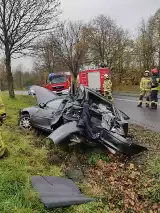 Groźni wypadek w Działyniu. Samochód osobowy zderzył się z ciężarówką 