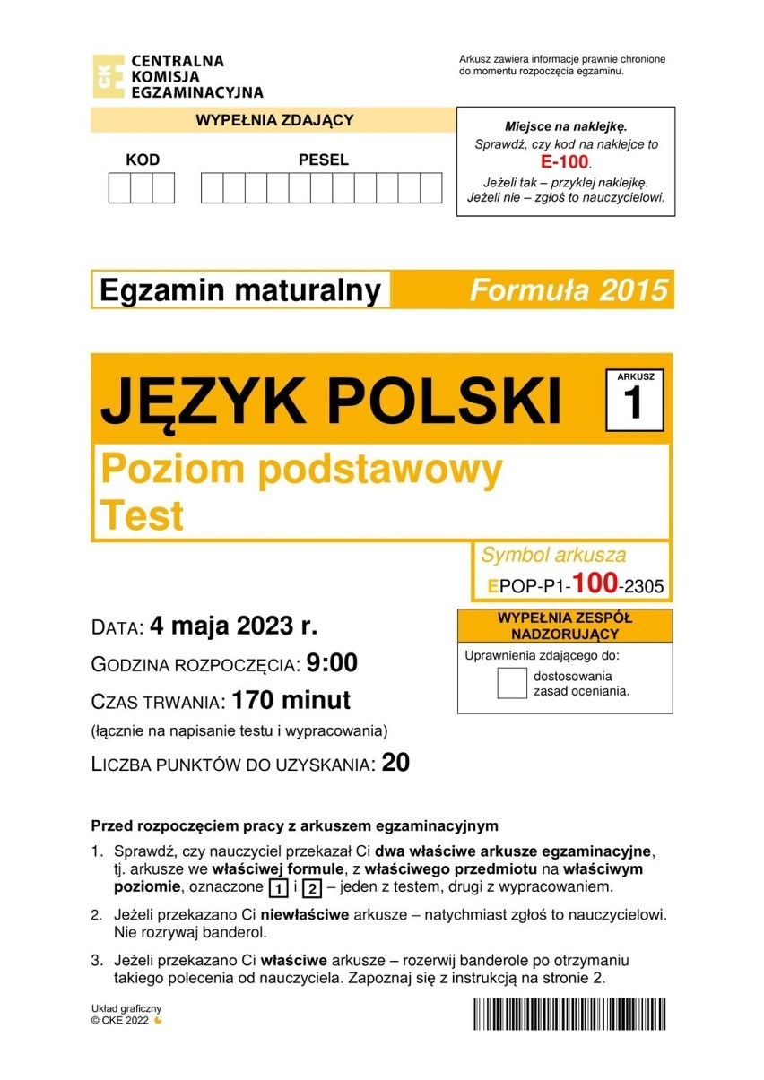 Arkusz matury z języka polskiego na poziomie podstawowym w...