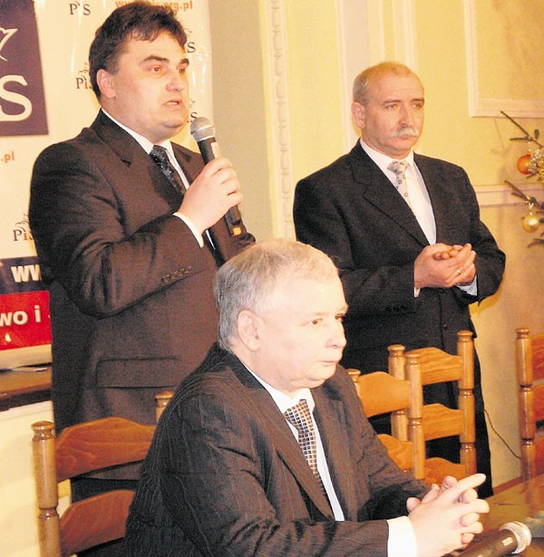 Dariusz Seliga (z lewej) oraz Józef Dzierzbiński podczas spotkania z Jarosławem Kaczyńskim