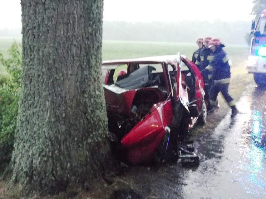 Wypadek w Drewnie. Samochód uderzył w drzewo