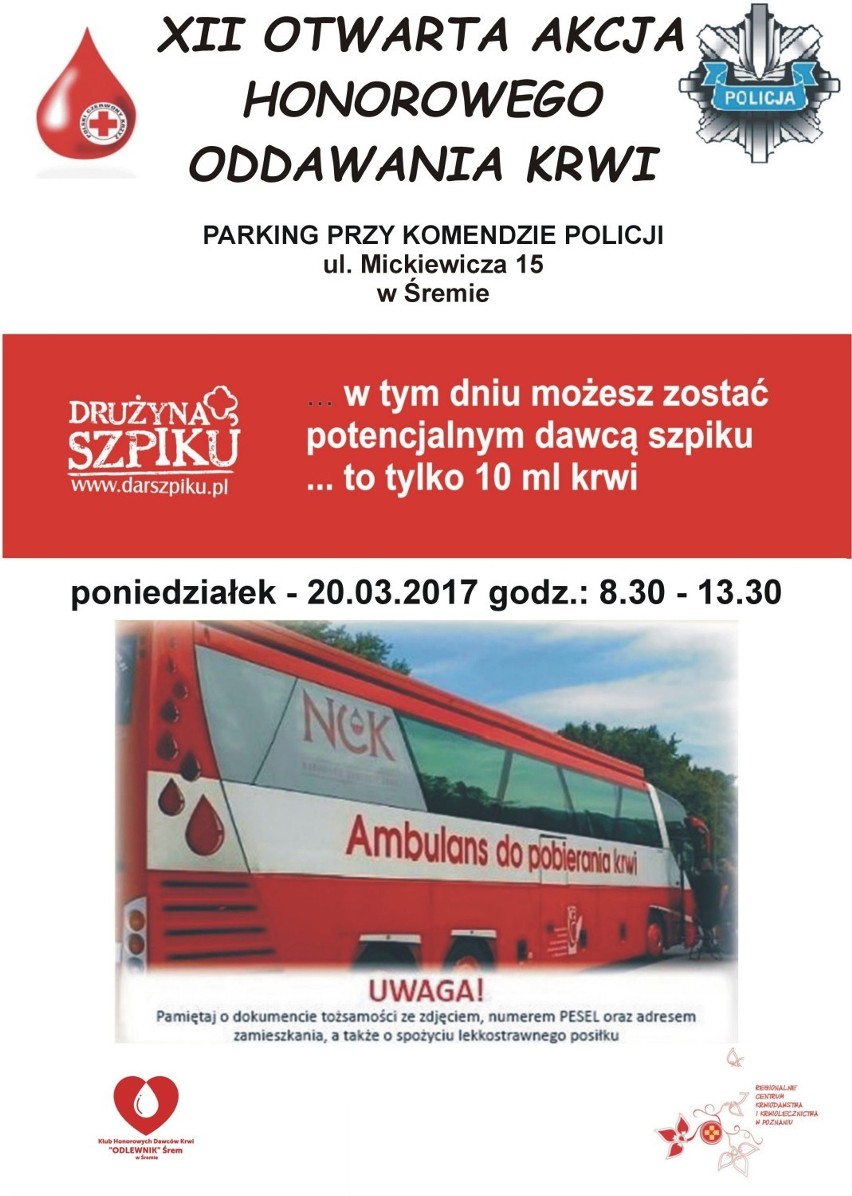 Zbiórka krwi przy śremskiej komendzie