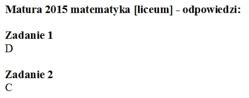 Matura 2015 matematyka: ODPOWIEDZI [LICEUM]