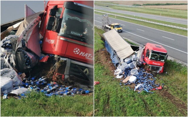 Wypadek ciężarówki z Pepsi na A1 pod Włocławkiem