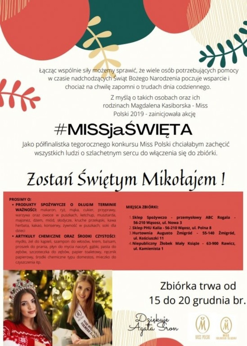 Agata Śron z Wąsosza przyłączyła się do akcji MissJaŚwięta. Prowadzi zbiórkę dla najbardziej potrzebujących 
